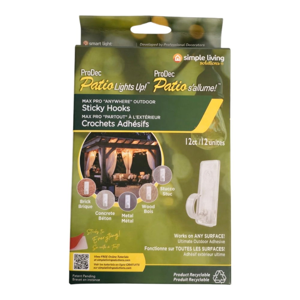 New 12ct ProDec Outdoor Lighting Sticky Hooks Adhesive String Light Clips Hook